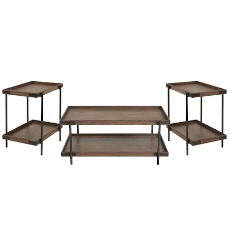 Alaterre Furniture Kyra 3-Piece Oak and Metal Living Room Set with Two 27" Side Tables and 42"L Coffee Table ANKY01111RBG